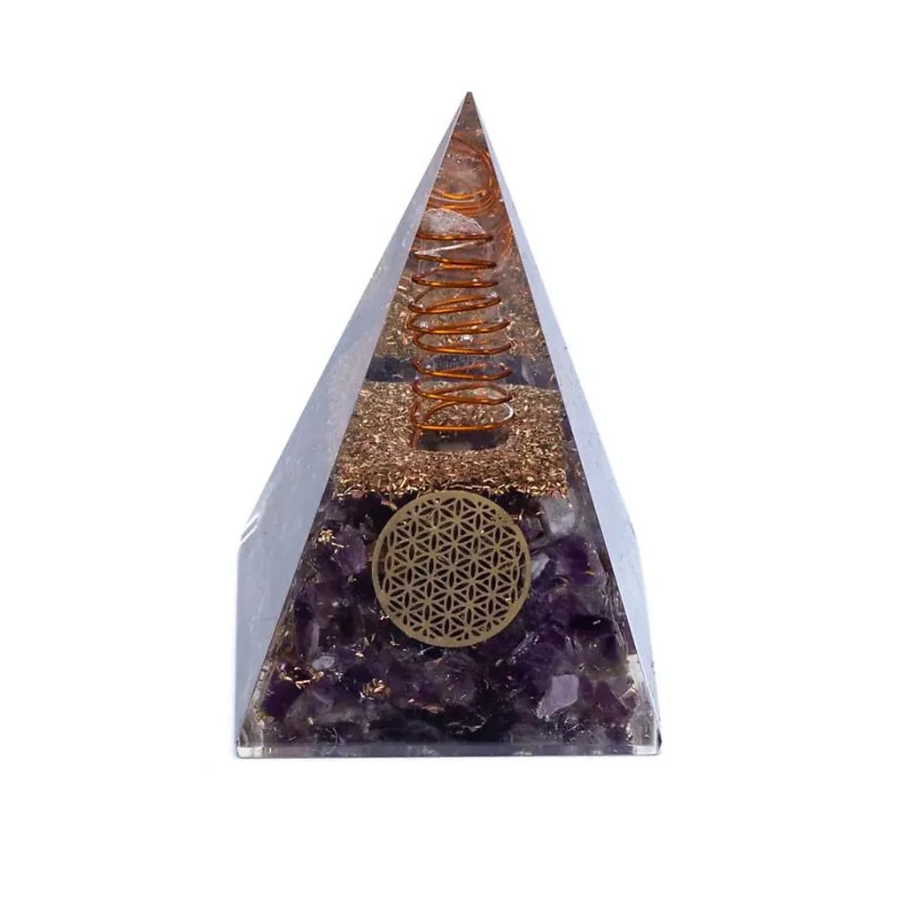 [8720512976748] Orgonite Pyramide améthyste fleur de vie | 5x5x8 cm