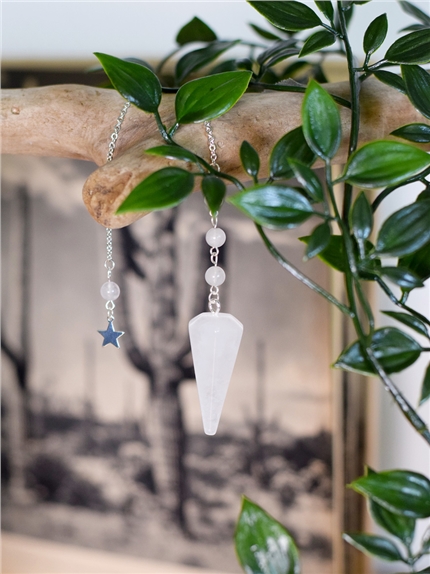 Pendule Hexagonal en Cristal de roche et charm Etoile