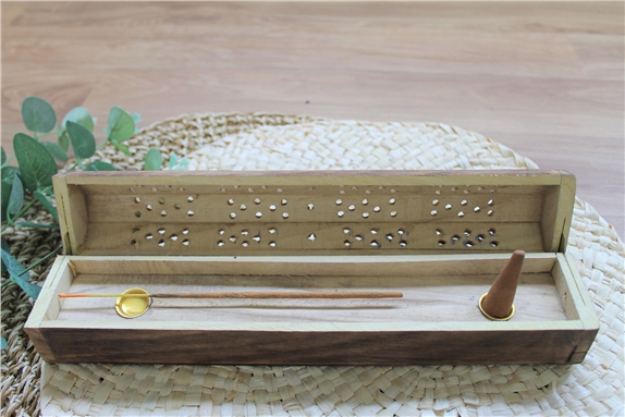 Boîte Porte-encens Bâton et Cône en Bois de manguier Semi-hexagonale