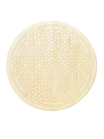 Socle de rechargement en bois Fleur de Vie gravée 20 cm