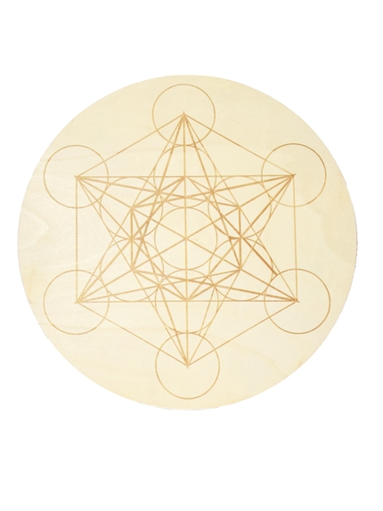 Socle de rechargement en bois Cube de Métatron gravé 30 cm