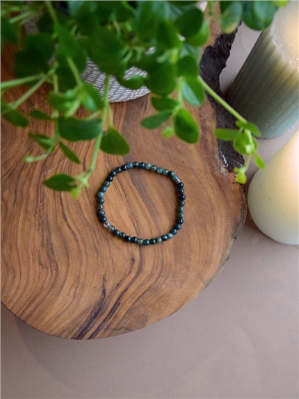 Bracelet Agate Mousse Perles rondes 4 mm