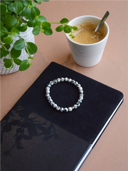 Bracelet Jaspe Dalmatien Perles rondes 6 mm