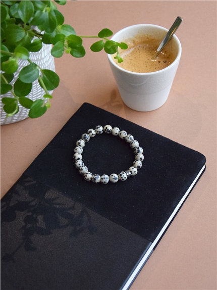 Bracelet Jaspe Dalmatien Perles rondes 8 mm