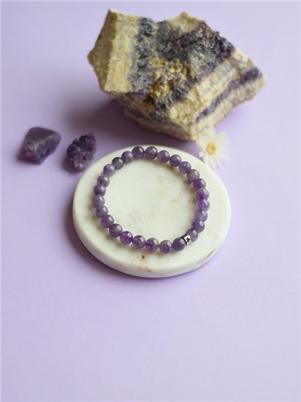 Bracelet Améthyste Perles rondes 8 mm Poignet large