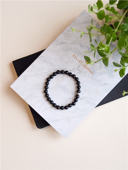 Bracelet Onyx Perles rondes 8 mm Poignet large