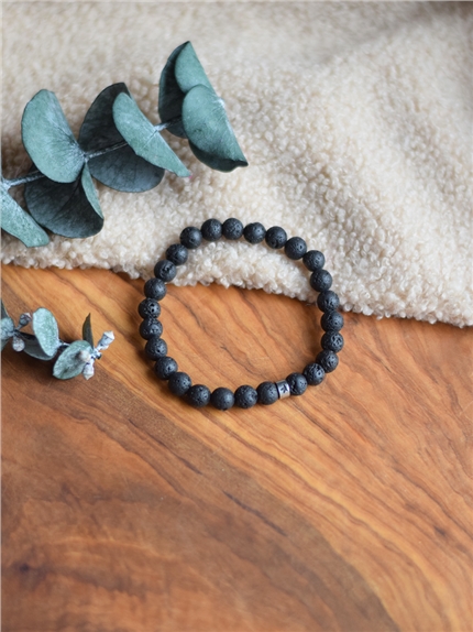 Bracelet Pierre de lave Perles rondes 8 mm Poignet large