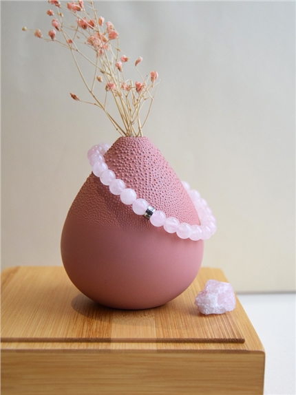 [3660341739129] Bracelet Quartz Rose Perles rondes 8 mm Poignet large