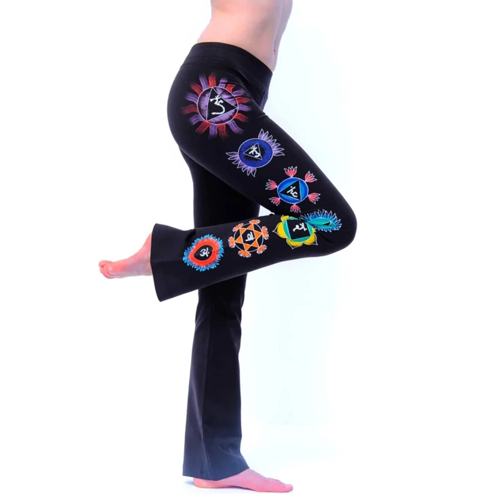 Pantalons Yoga Chakra peints à lamain coton noir S