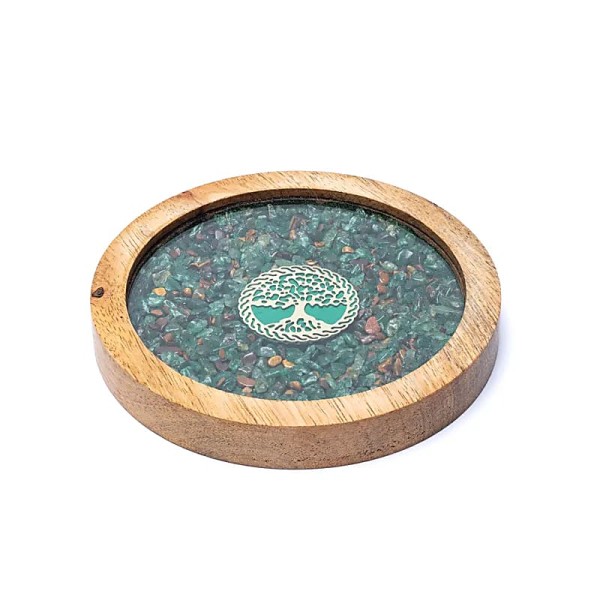 Sous verre bois arbre de vie aventurine et oeil de tigre