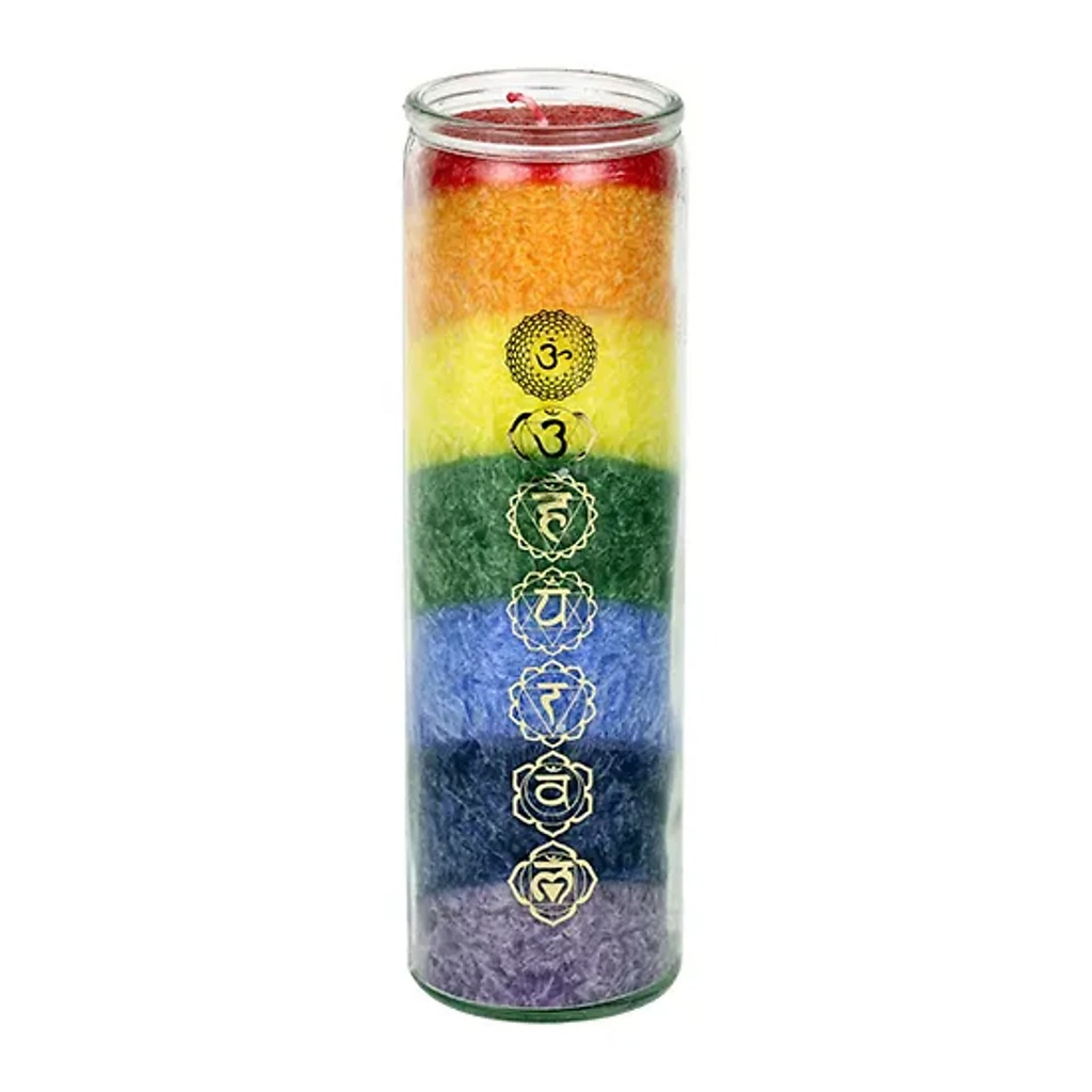 [8718657460000] Bougie des 7 chakras aux huiles essentielles | 21x6.5 cm