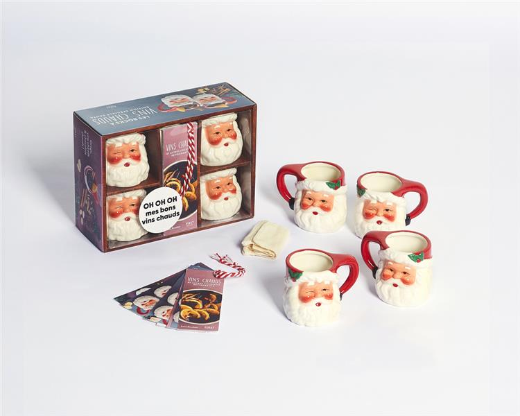 Coffret Les bocks à vins chauds, édition spéciale Santa - Avec 4 mugs, 10 sachets en tissu et 10 fiches de recettes