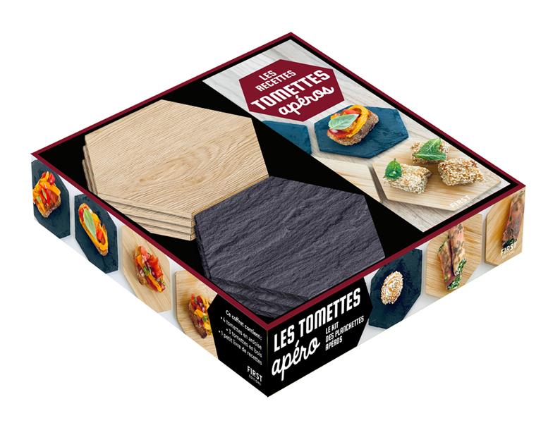 Coffret Les tomettes apéro - Avec 4 tomettes en ardoise et 3 tomettes en bois