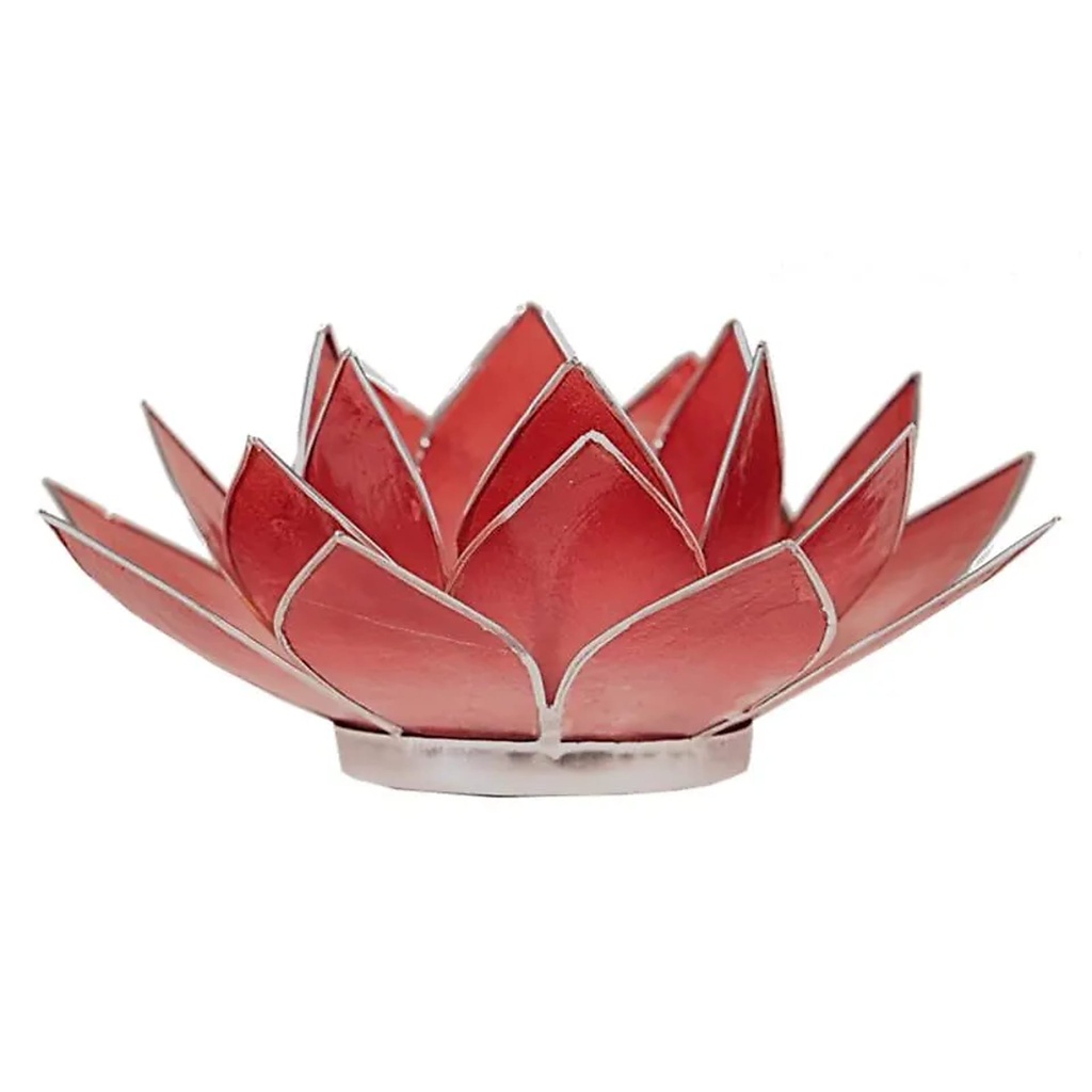 Eclairage ambiance Lotus rouge bords argent | 13.5 cm