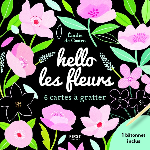 Hello les fleurs - 6 cartes à gratter et 1 bâtonnet inclus