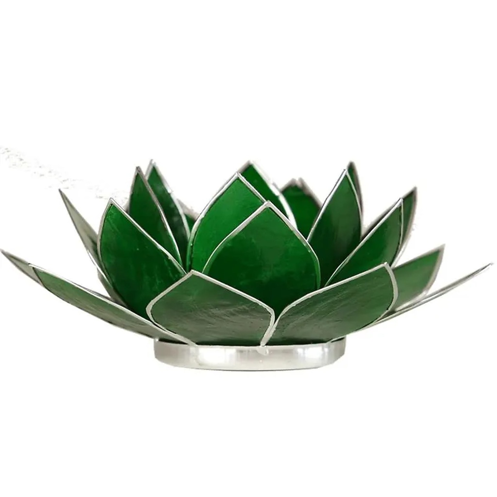Eclairage Lotus 4° Chakra vert & argent | 13.5 cm