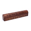 Boîte brûle encens en bois sculpté fleurs | 30 cm