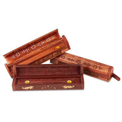 Boîte brûle encens en bois sculpté + dragons -- 30 cm