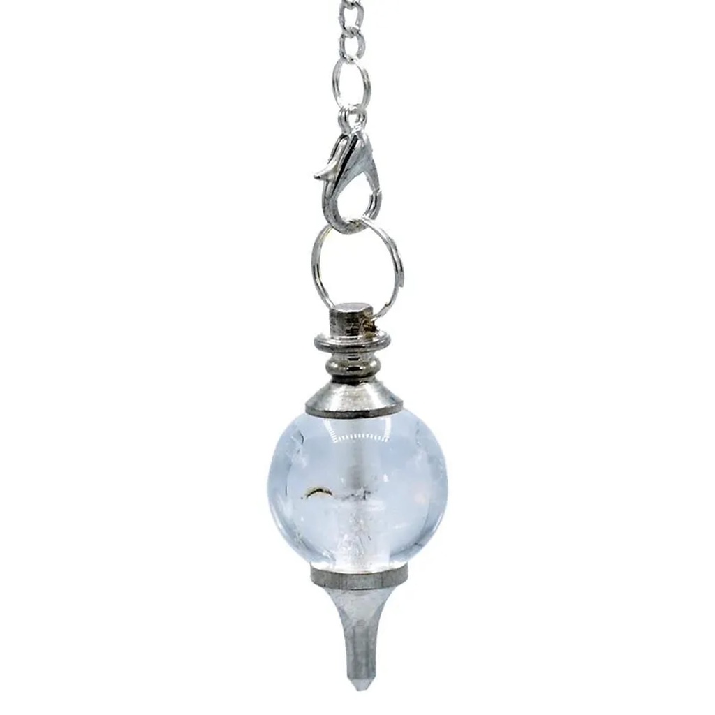 Pendule cristal de roche poli et métal | 12 g; 3.5x1.7 cm
