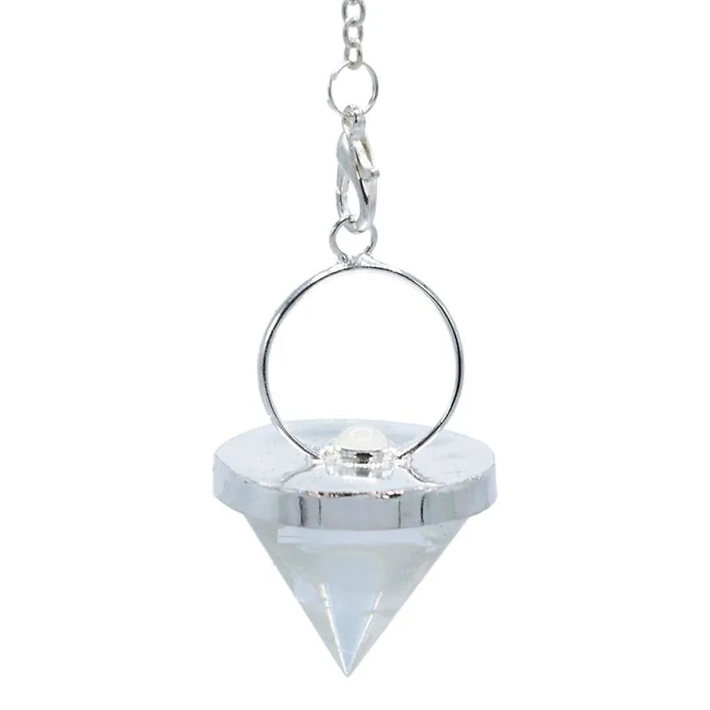 Pendule cristal de roche cône + Pierre de lune | 3.2 cm