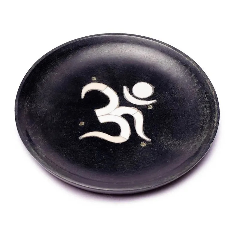 Brûle encens OM blanc pierre Ollaire noire | 10 cm