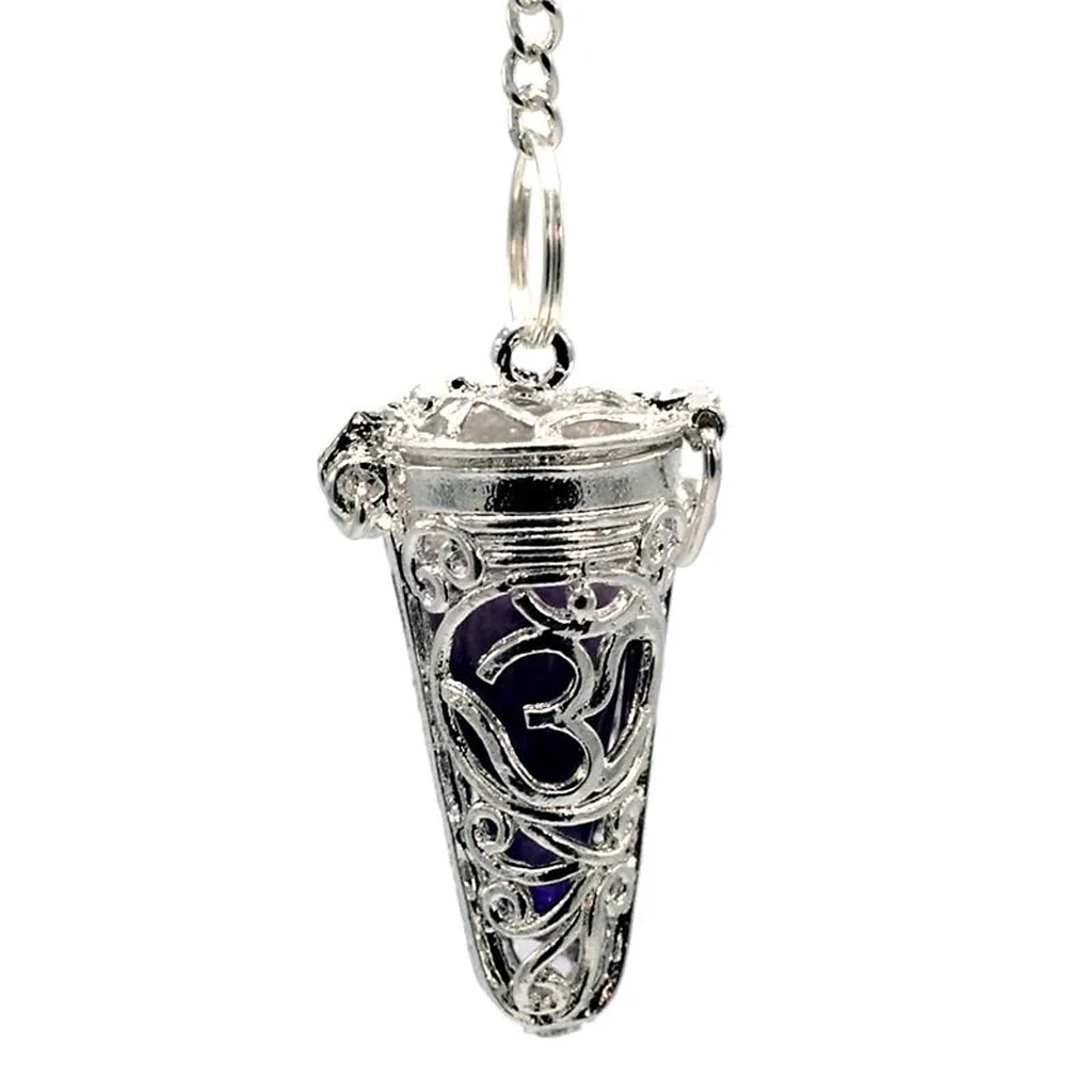 Pendule OM argenté avec pierres 7 Chakra | 3.5x1.7 cm