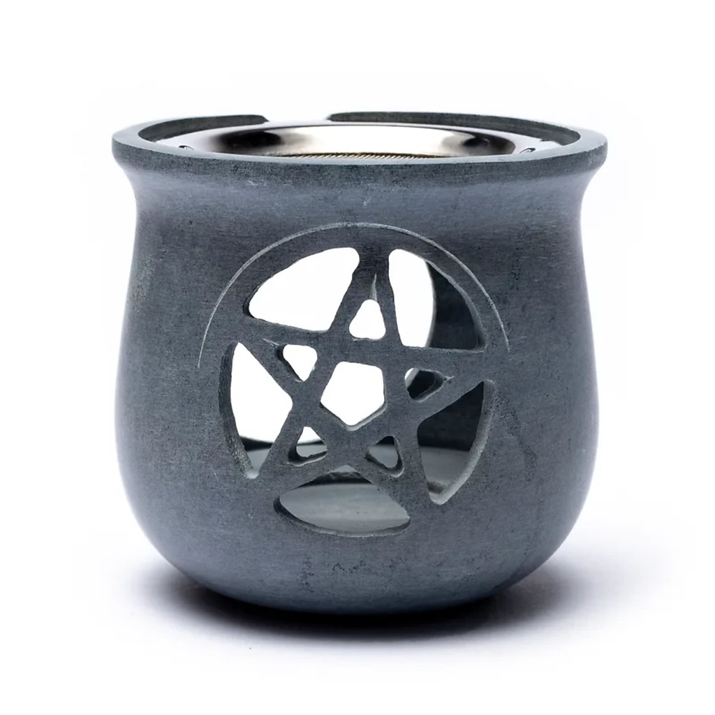 Brûle encens Pentacle en pierre à savon gris | 8.5x9 cm