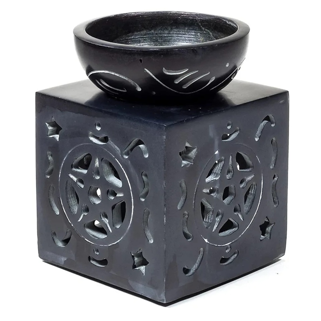 Brûle-parfum Pentacle pierre à savon noire | 11x8 cm