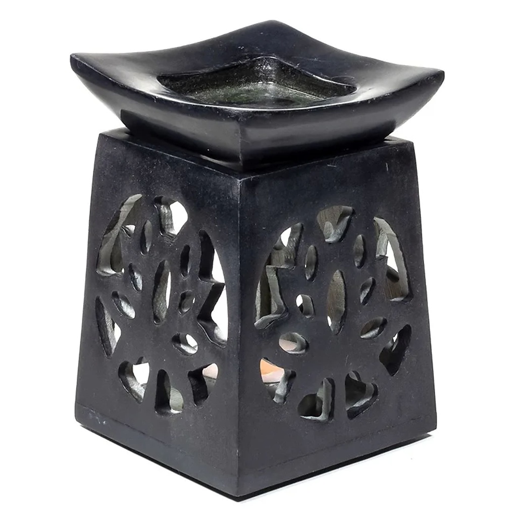 Brûle-parfum Lotus en pierre à savon noire | 11x8 cm