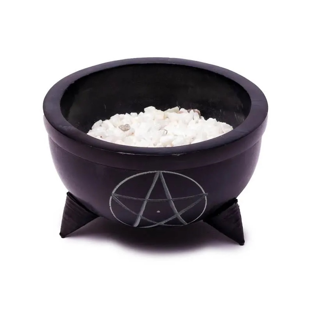 Bol d'encens Pentacle pierre à savon+pierres | 10x6cm