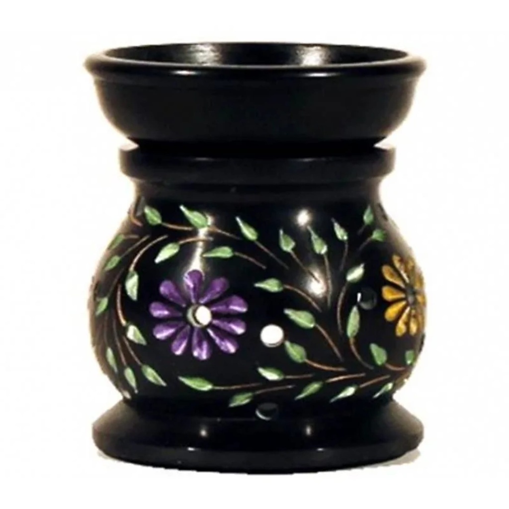 Brûle-parfum - Fleurs - en pierre à savon noire | 10x8 cm
