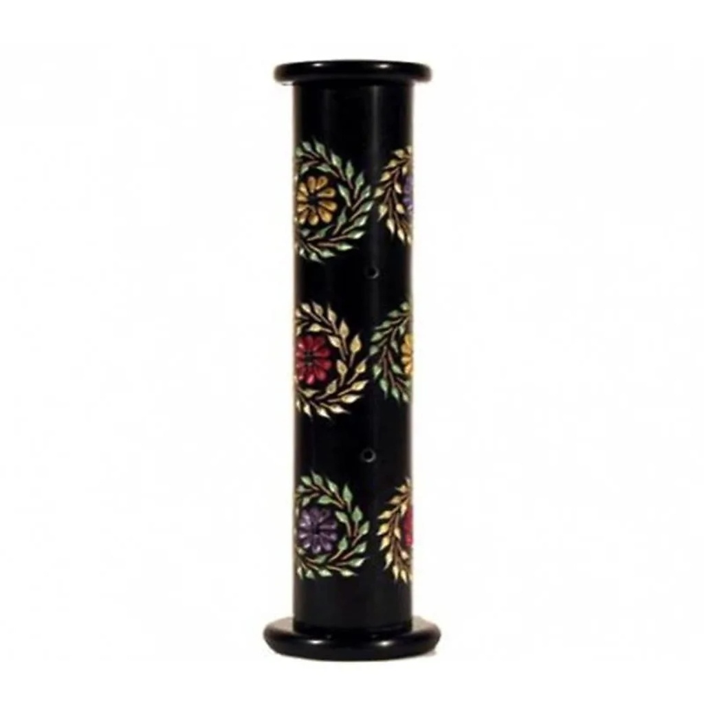 Porte encens en pierre savon fleuri type pilier | 28x6.5 cm