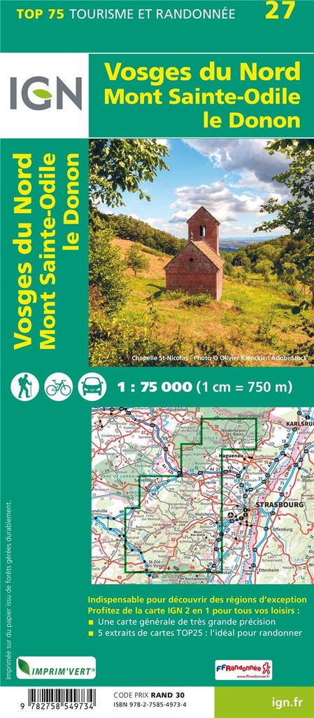 TOP75027 ; Vosges du nord, Mont Sainte Odile le Donon (2e édition)                     (échelle 1/75 000)