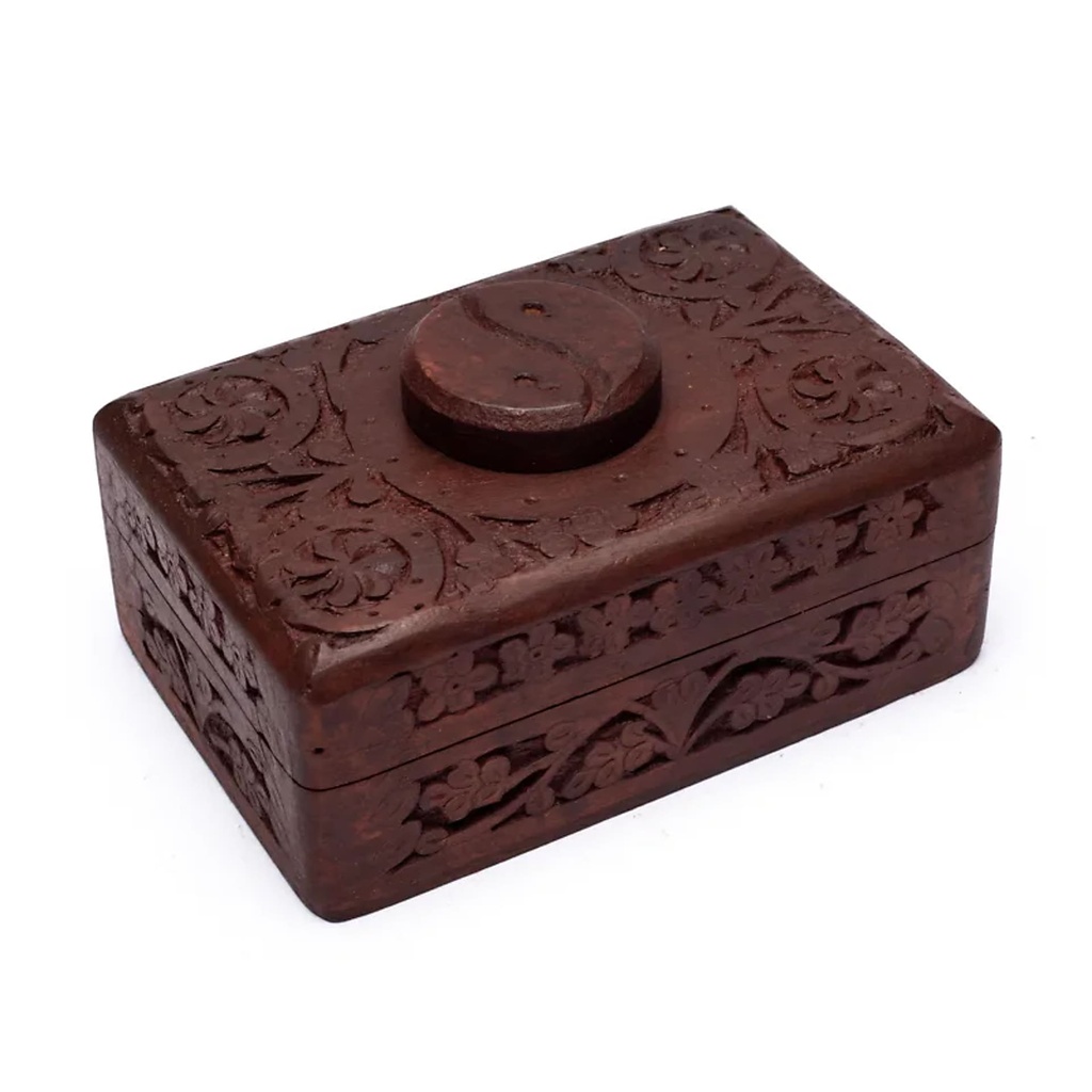 Boite tarots Yin et Yang en bois sculpté | 15.5x10x6.5 cm