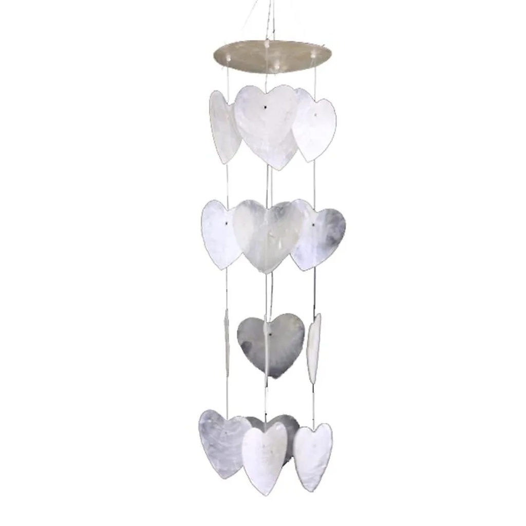 Mobile petits cœurs blancs coquillage capiz | 35 cm
