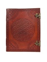 Grimoire en cuir Acajou Fleur de vie - Grand Format