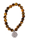 Bracelet il de tigre perles rondes 8 mm et breloque Fleur de vie