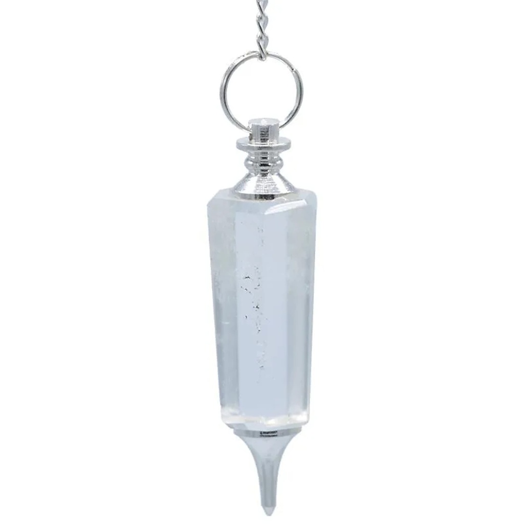 Pendule cristal roche facetté et métal | 20 g; 6 cm