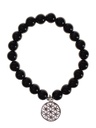 Bracelet Obsidienne noire perles rondes 8 mm et breloque Fleur de vie