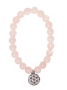 Bracelet Quartz rose perles rondes 8 mm et breloque Fleur de vie
