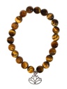 Bracelet Oeil de tigre perles rondes 8 mm et breloque Lotus