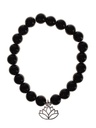 Bracelet Obsidienne noire perles rondes 8 mm et breloque Lotus