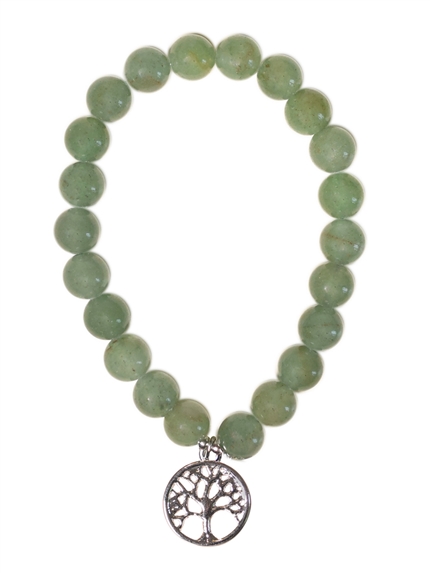Bracelet Aventurine verte perles rondes 8 mm et breloque Arbre de vie