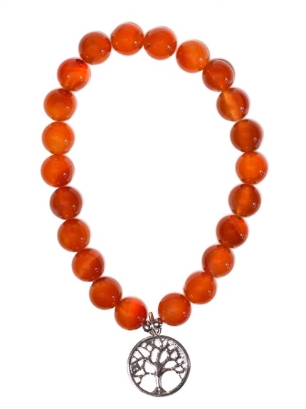 Bracelet Cornaline perles rondes 8 mm et breloque Arbre de vie