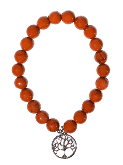 Bracelet Jaspe rouge perles rondes 8 mm et breloque Arbre de vie