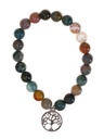 Bracelet Agate multicolore perles rondes 8 mm et breloque Arbre de vie