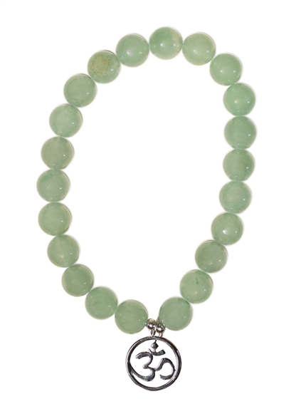 Bracelet Aventurine verte perles rondes 8 mm et breloque Om