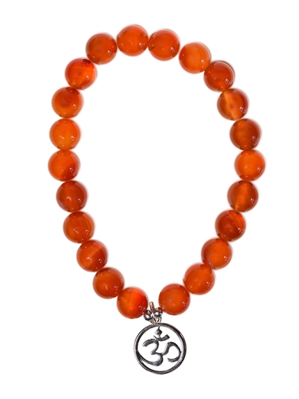 Bracelet Cornaline perles rondes 8 mm et breloque Om