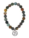 Bracelet Agate multicolore perles rondes 8 mm et breloque Om