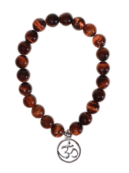 Bracelet Oeil de taureau perles rondes 8 mm et breloque Om